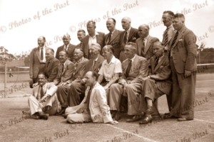 Group of cricket champions 1930s Oldfield McCabe Kippax Downes O'Reilly Hendry Grimmett Richardson Duckworth Richardson Gilligan Woodfull Armstrong Collins Ironmonger Mailey Darling Fingleton