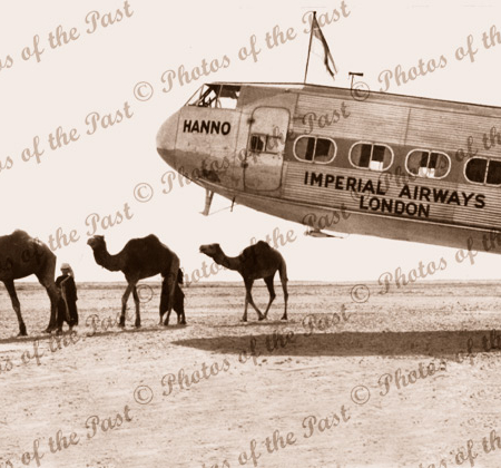 Camels next to Imperial Airways plane,Pakistan,London/Aust air route c1930s