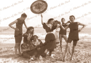 Frolicking at the seaside, beach, bathers c1898