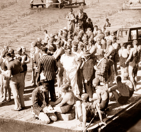 Start of ladies race, Port River, SA. Musgrave wharf. South Australia. c1940. Swimming