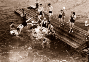 Swimming fun in the Port River, SA. South Australia. c1940s