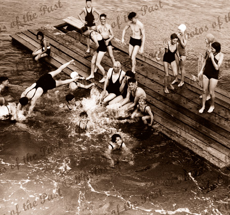 Swimming fun in the Port River, SA. South Australia. c1940s