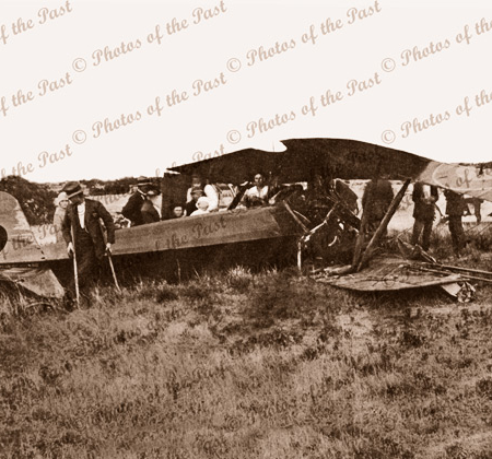 Harry Butler's wrecked Le Rhone bi-plane at Minlaton SA South Australia Jan 1920