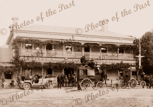 Blumberg Hotel, Shannon St. Birdwood, SA. South Australia 1910s. cars, carriages