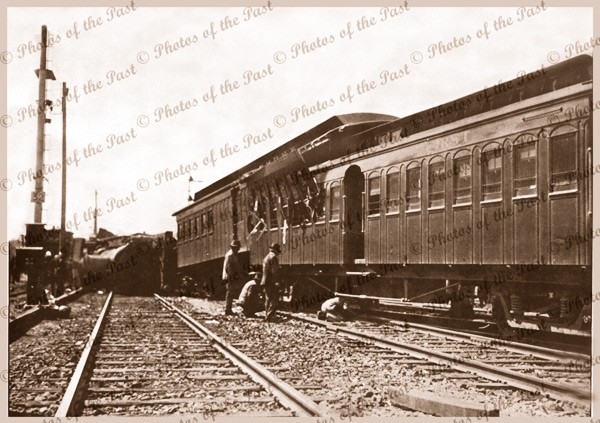 Train smash at Adelaide Railway yard SA, South Australia. Feb 1923