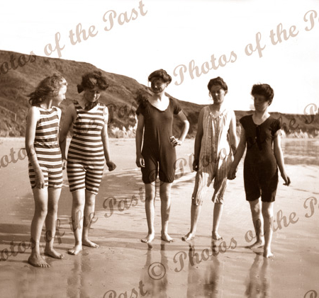 Beach Girls at Port Noarlunga SA South Australia. Swimming costumes, bathers. c1920s