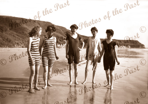 Beach Girls at Port Noarlunga SA South Australia. Swimming costumes, bathers. c1920s