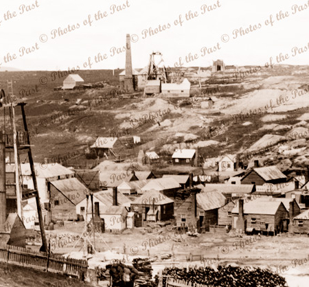 View to Commercial Hotel & mines beyond, Clunes, Vic. c1861 Victoria. Mining
