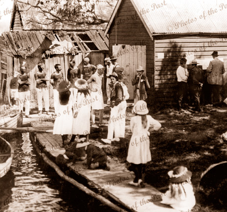 Regatta on Anglesea River, Vic. Victoria, Great Ocean Road. 1911 boats, girls
