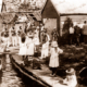 Regatta on Anglesea River, Vic. Victoria, Great Ocean Road. 1911 boats, girls