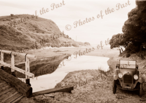 An early view of Moggs Creek near Aireys Inlet, Vic. c1930s. Victoria. Great Ocean Road. Car