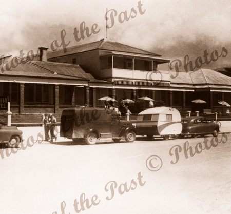 Apollo Bay Hotel, Apollo Bay, Vic. c1950s. Great Ocean Road. Victoria. Caravan.