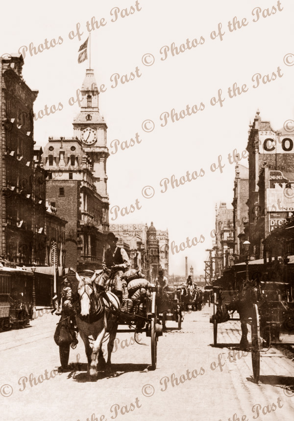 Elizabeth Street, Melbourne.Vic. (horizontal) c 1900s. Victoria. Horse and carriage