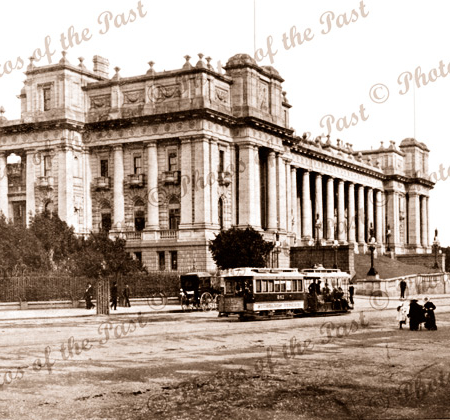 Federal Parliament House, Melbourne, Vic. 1890s. Victoria. Trams