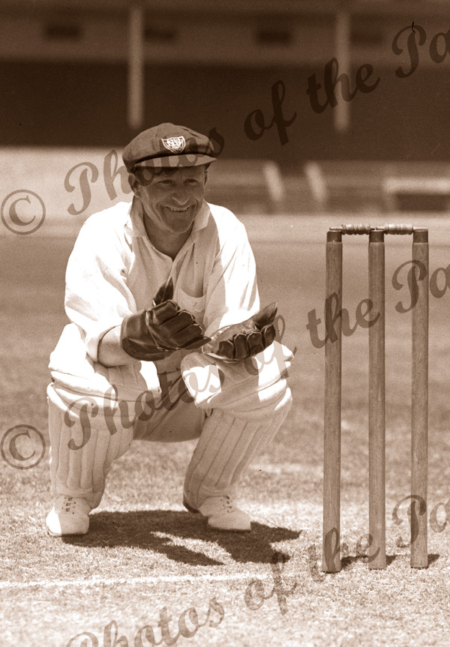 Australia cricketer, Bert Oldfield (behind stumps) 1930s