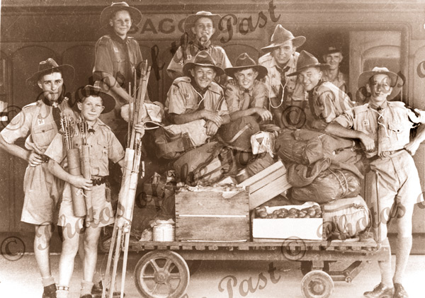 Boy Scouts with their gear Adelaide Railway Stn. SA. enroute to Mt Crawford