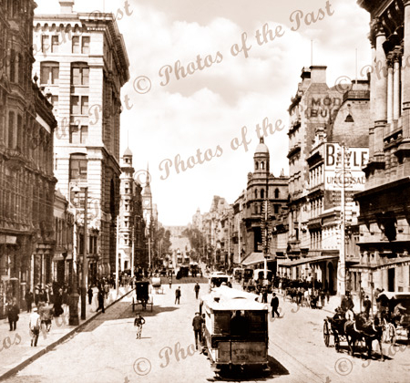 Collins St, Melbourne, looking east from Stock Exchange, Vic.c1890s trams horse carriage