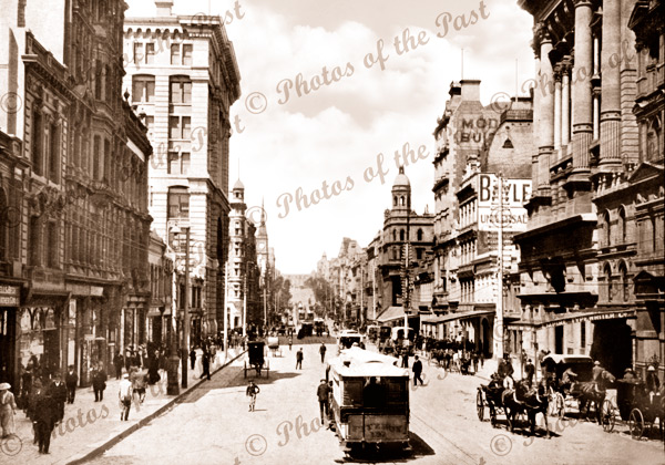Collins St, Melbourne, looking east from Stock Exchange, Vic.c1890s trams horse carriage