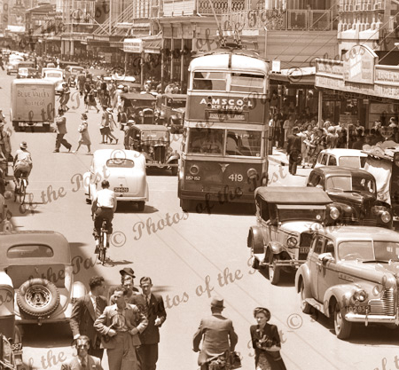 Rundle St. Adelaide, SA. c1940s. South Australia. Cars, bus,