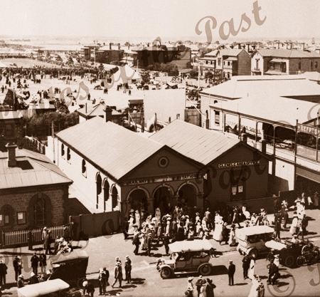 Glenelg railway station, SA. c1911. South Australia, cars