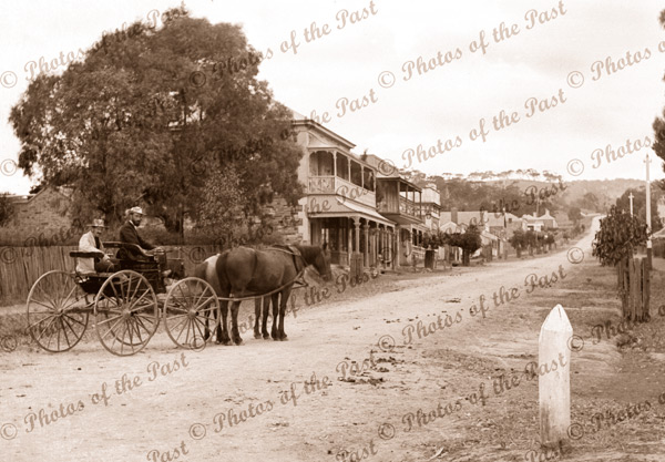 High St, Willunga SA - hotel on left (Dr. Jay's buggy) c1890s. South Australia. Horse and carriage
