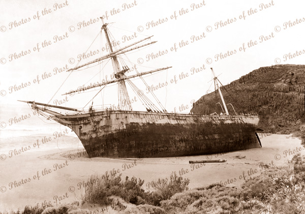 Barque ETHEL on beach at Reef Head, Yorke Peninsula SA 1904. South Australia. Shipping. Ship wreck