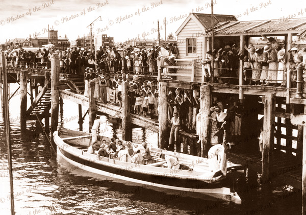 Centenary Celebrations at Glenelg, SA. Scene end of jetty. Navy boat. 1936