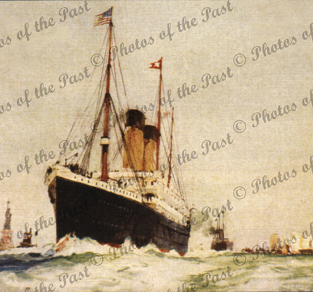 SS OCEANIC, White Star Line, leaving New York, USA (painting) c 1910s
