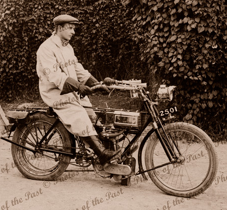 Man on his Lewis motorcycle, 1912