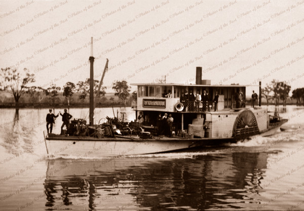 PS MURRUNDI near Mannum, SA Passengers & farm machinery. 1910 . Riverboat. South Australia