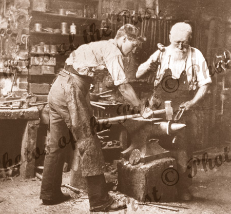 Blacksmiths at work, Clarendon, SA. 1896. South Australia
