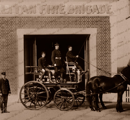 Horse-drawn fire engine with firemen. Metropolitan Fire Brigade. c1900s, SA?