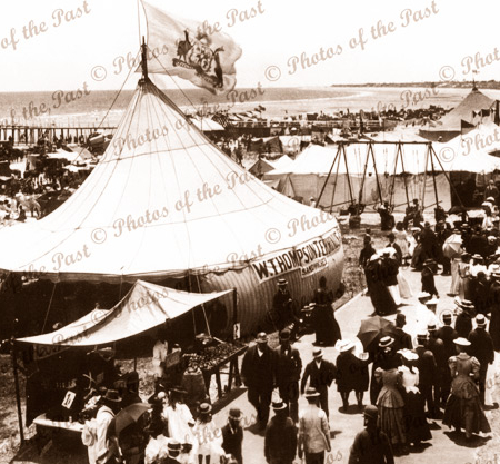 Glenelg foreshore looking north Tents, swings, stalls lots of people. 1896. South Australia