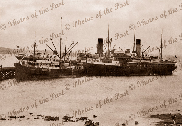 Near side steamers, GRACE DARLING & MORIALTA at Pt Lincoln, SA. South Australia. Shipping c1910. Pier, jetty