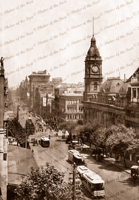 Collins St, Melbourne, looking towards Spencer St, with cable trams,Vic. 1921. Victoria. 1921