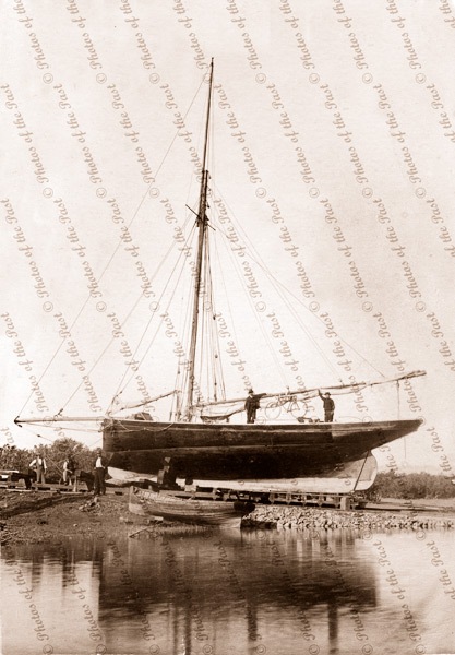 An Oyster Fishing Cutter on slip at Port Pirie, SA. 1890s. South Australia