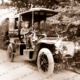 Strange car. Open front closed rear. Army driver, AA plate Taxi? c1910s