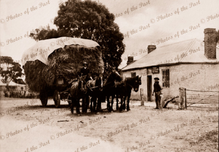 Temperance Hotel, Myponga S.A. Coach staging point. South Australia. Horeses, hay