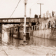 Tram in flooded subway at goodwood, SA. South Australia. c1920s