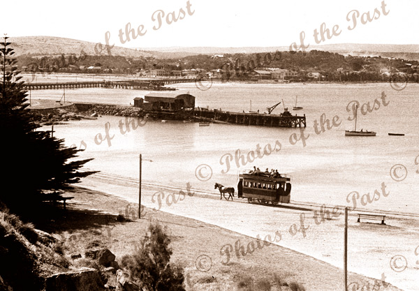 Victor Harbor from Granite Is. SA. 1937. South Australia. Horse drawn tram