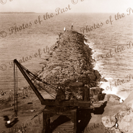 Construction of breakwater, Granite Is. Victor Harbor, SA. c1882. South Australia