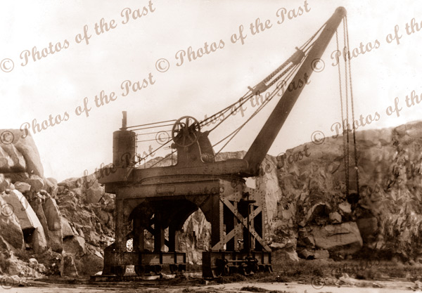 Construction of breakwater, Granite Is. Victor Harbor, SA. c1882. South Australia. Quarry