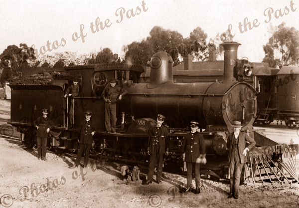 Locomotive 188 in Peterborough rail yards, SA. Loco now in caravan park Nov. 1909. South Australia. Train