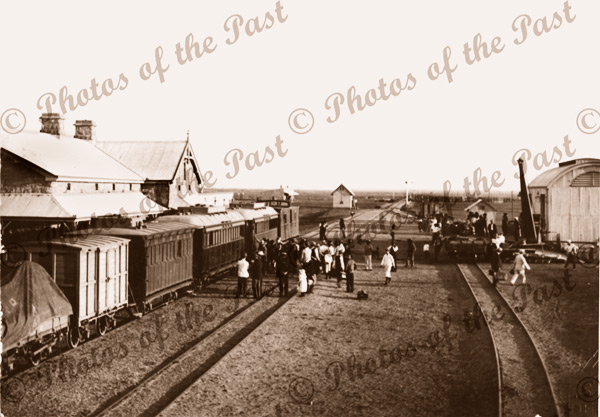 Oodnadatta Railway Station SA, with trains c1910. South Australia.