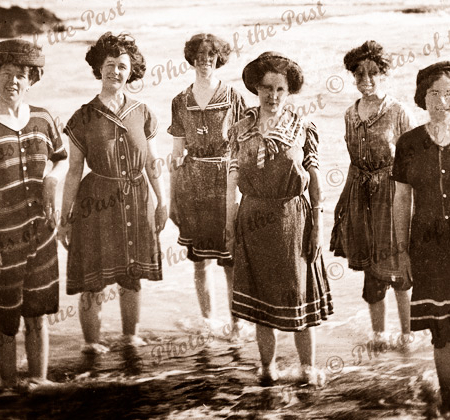 Bathing belles at Sorrento, Vic. 1909. Victoria. Beach