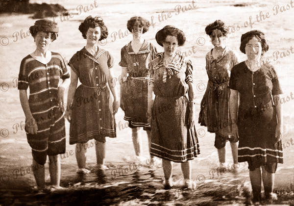 Bathing belles at Sorrento, Vic. 1909. Victoria. Beach