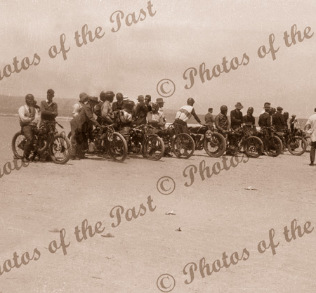 Sellicks Beach Motor Bike trials, SA. Lining up for the race. c1925 South Australia