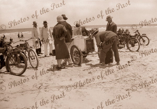 Sellicks Beach Motor Bike trials, SA. Max Ragless' homemade Ziff car. c1926. South Australia. Racing
