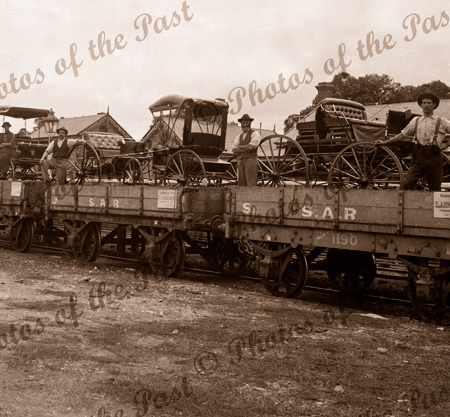TJ Richards Carriages at Mitcham Railway Station, SA. (near carriages). c1903. South Australia