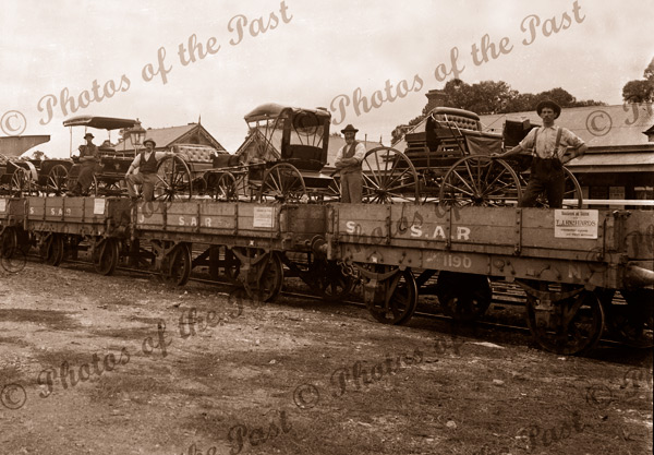 TJ Richards Carriages at Mitcham Railway Station, SA. (near carriages). c1903. South Australia